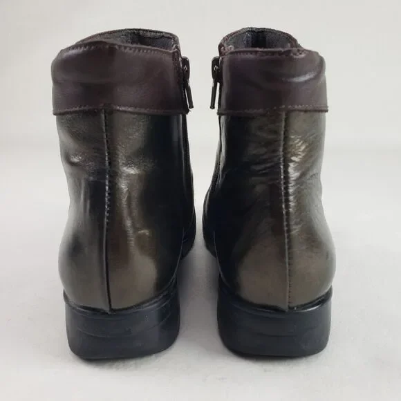 Onfoot Leather Ankle Wedge Boot Womens 6.5 EU 37 Brown & Gold Side Zip Spain